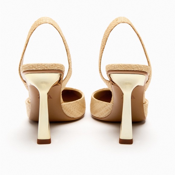 NWT. Zara Raffia High Heel Slingback Pumps. Size 6 - Picture 7 of 10